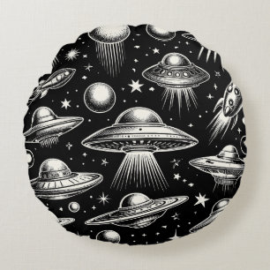 Coussins Ronds OVNI et soucoupes volantes Sci Fi Jetez l'oreiller