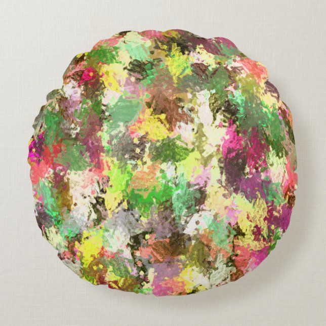 Coussins Ronds Paint Splatter Automne Couleur Feuilles Abstraits (Devant)