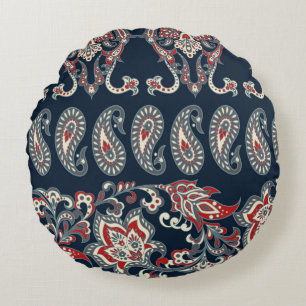 Coussins Ronds Paisley fleurie, damas motif vintage.