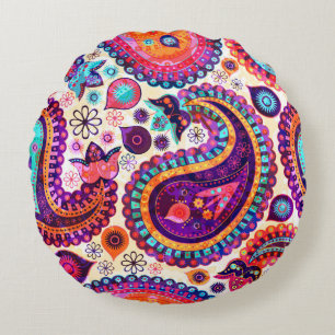 Coussins Ronds Paisley Floral Indian Ornement sans fil