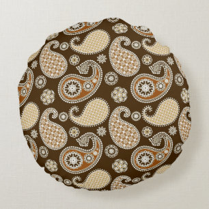 Coussins Ronds Paisley motif, Chocolat Brown et Tan