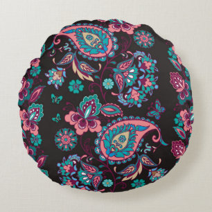 Coussins Ronds Paisley Stripe : Noir Décoratif Sans Seamless