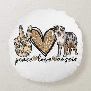 Coussins Ronds Paix, Amour, Aussie, Chien Berger Australien, Anim