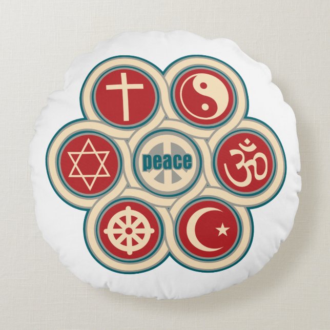 Coussins Ronds Paix religieuse du monde (Devant)