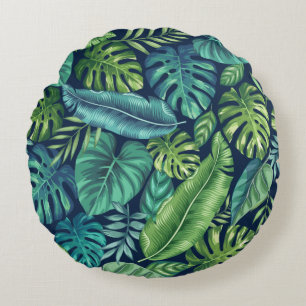 Coussins Ronds Palm vert et Turquoise Tropical Banana Monstera Fe