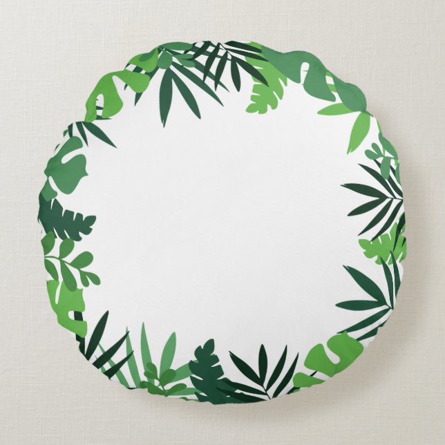 Coussins Ronds Palmiers à fleurs verts feuilles, forêt tropicale (Devant)