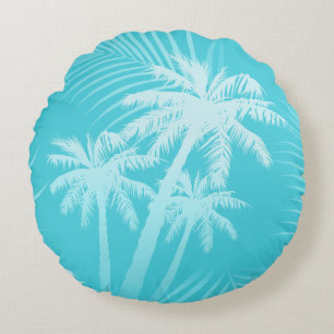 Coussins Ronds Palmiers d'été Aqua