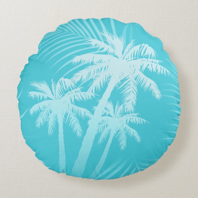 Coussins Ronds Palmiers d'été Aqua (Devant)