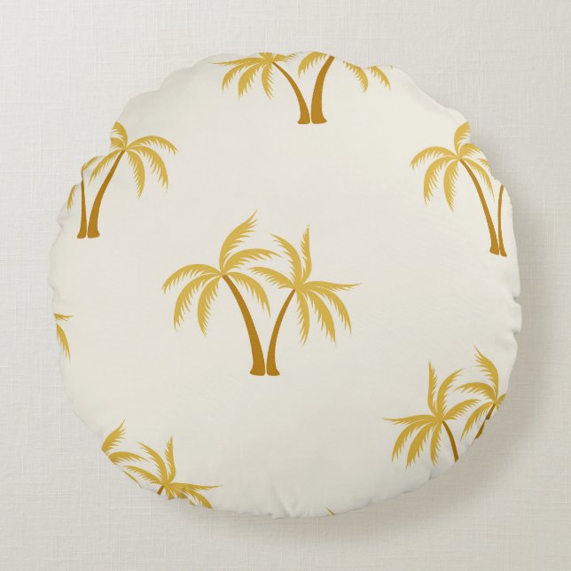 Coussins Ronds Palmiers d'or : Textile Tropical. (Devant)