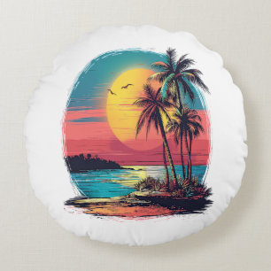 Coussins Ronds Palmiers et plage