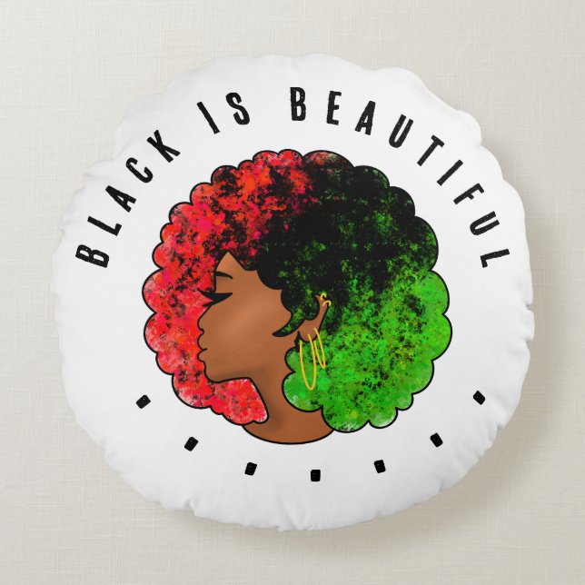 Coussins Ronds Pan Africaine noire femme rouge vert orgueil afro (Devant)