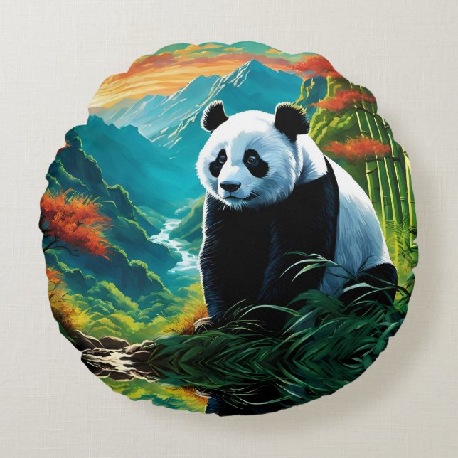 Coussins Ronds Panda Bear dans les nuages (Devant)