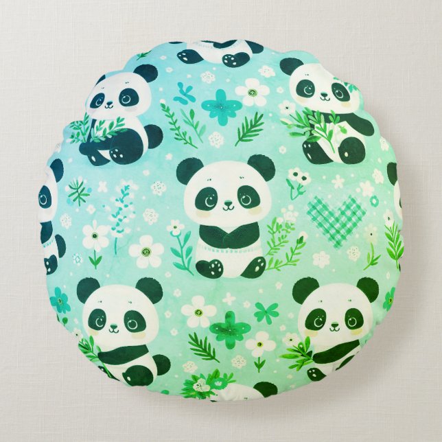 Coussins Ronds Panda Bear Motif Vert Imprimer (Devant)