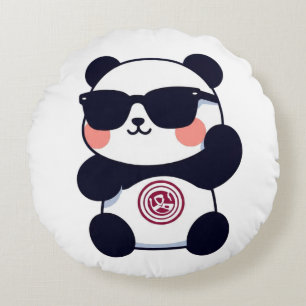 Coussins Ronds Panda Cool avec Lunettes de Soleil