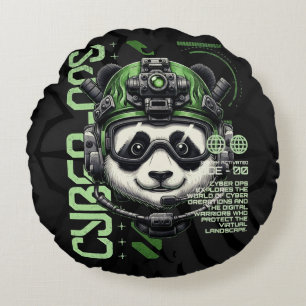 Coussins Ronds Panda Cyborg Ops – Panda Cybernétique Futuriste