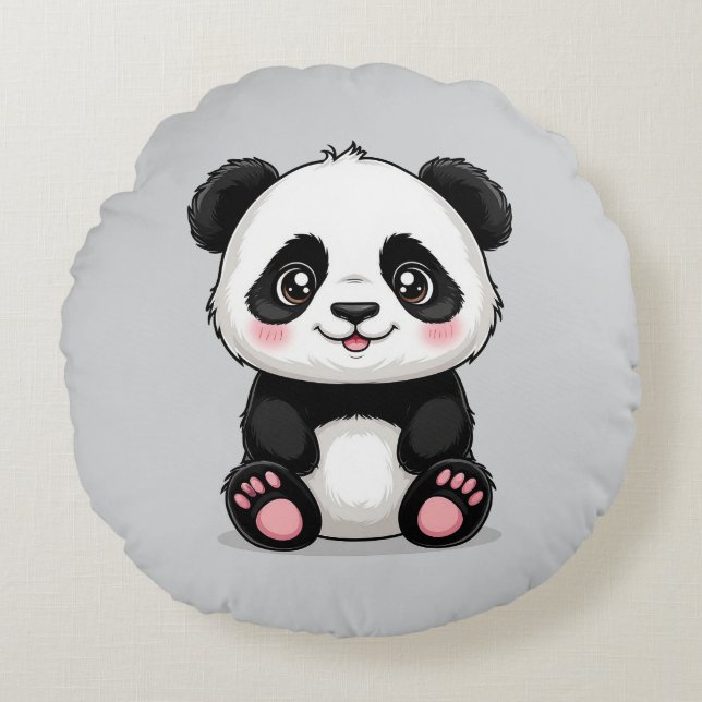 Coussins Ronds Panda de dessin animé adorable (Devant)