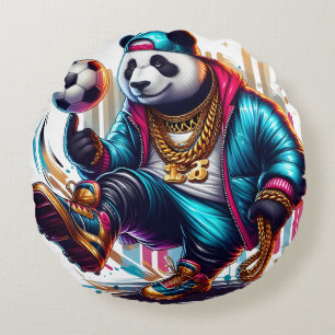 Coussins Ronds Panda de football hip hop d'été de sports