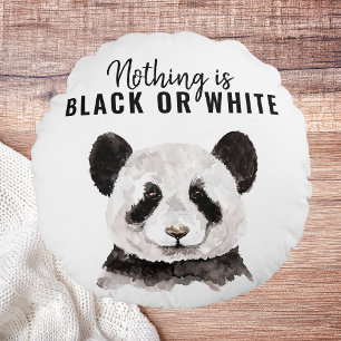 Coussins Ronds Panda Funky Moderne Noir Et Blanc Avec Citation