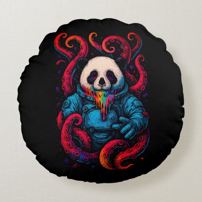 Coussins Ronds Panda Kraken Cosmique (Devant)