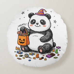 Coussins Ronds Panda potelé d'Halloween avec ventre de bonbons et