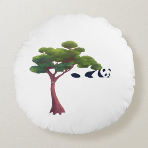 Coussins Ronds Panda se reposant parmi des arbres verts luxuriant