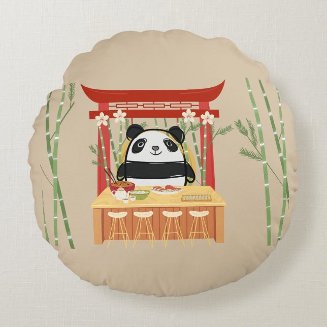 Coussins Ronds panda, sushi (Devant)