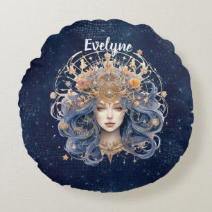 Coussins Ronds Panneau Artsy Vigro double face et nom personnalis