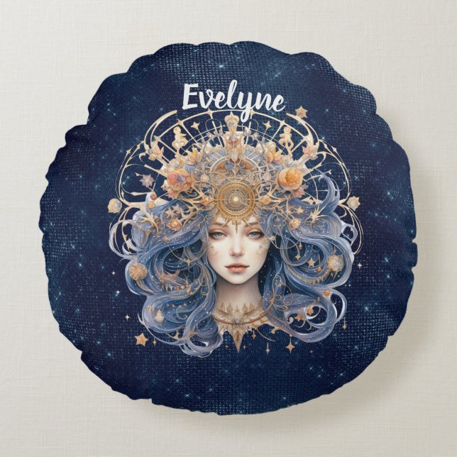 Coussins Ronds Panneau Artsy Vigro double face et nom personnalis (Devant)