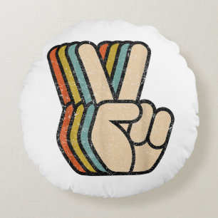 Coussins Ronds Panneau de Paix Rétro V Doigts Vintage 60s les ann