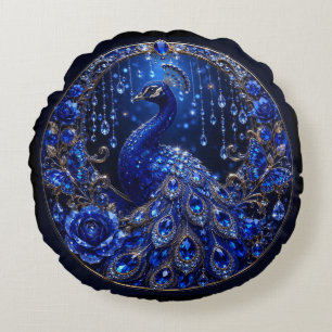 Coussins Ronds Paon bleu royal   Glamour de cristal
