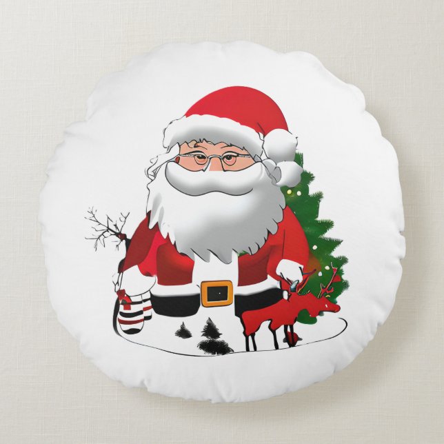 Coussins Ronds Papa Claus avec un renne (Devant)