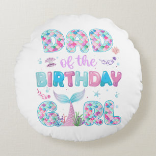 Coussins Ronds Papa de la fille mermaid anniversaire famille tenu