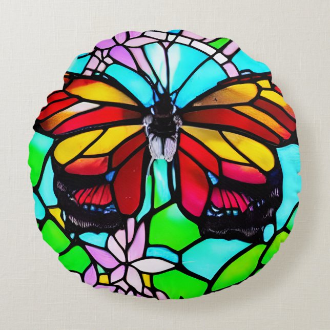 Coussins Ronds Papier de verre papillon d'art (Devant)