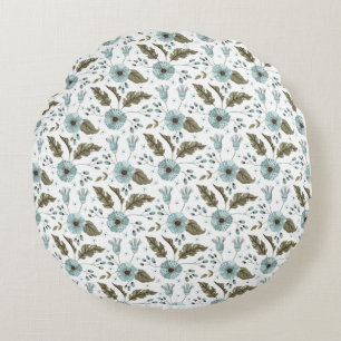 Coussins Ronds Papier floral bleu et vert