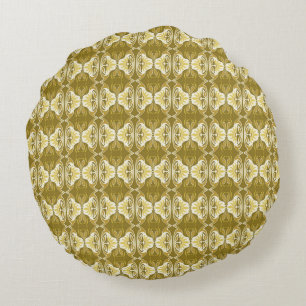 Coussins Ronds Papier peint Art Déco motif - or et blanc