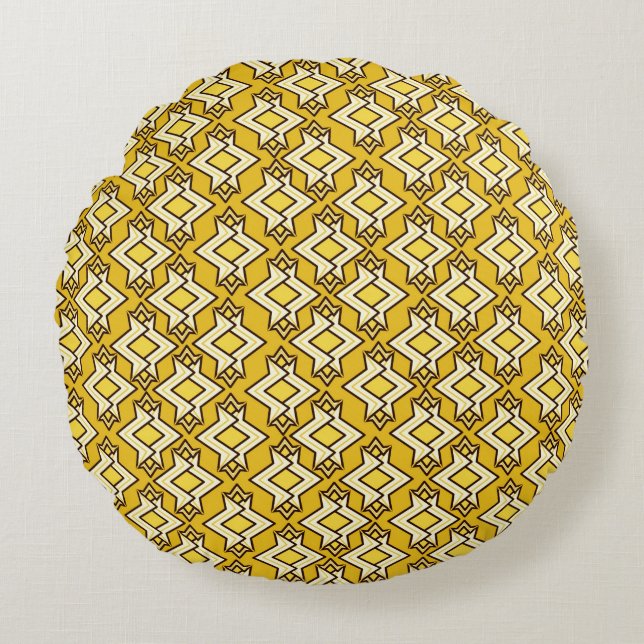 Coussins Ronds Papier peint Art Déco, or moutarde (Devant)