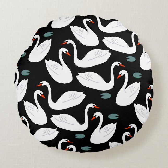 Coussins Ronds Papier peint blanc Swans Lake (Devant)