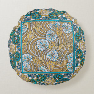 Coussins Ronds papier peint bleu art nouveau cyclamen