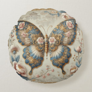Coussins Ronds Papier Peint Chinoiserie Papillon et Fleur Vintage