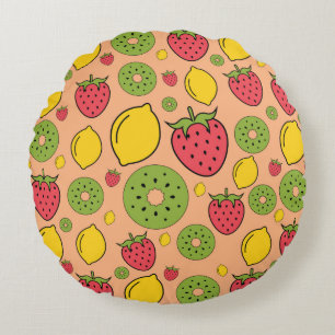 Coussins Ronds Papier peint fraise, citron et kiwi