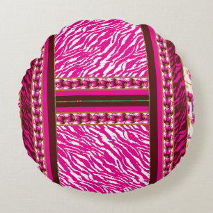 Coussins Ronds papier peint rose et blanc avec croix dessus