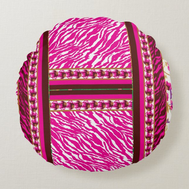 Coussins Ronds papier peint rose et blanc avec croix dessus (Devant)