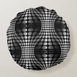 Coussins Ronds Papier peint Vagues pointillé noir et blanc