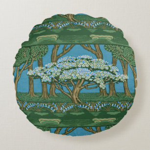 Coussins Ronds Papier peint vintage arbre de mai de Walter Crane