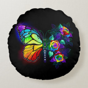Coussins Ronds Papillon arc-en-ciel
