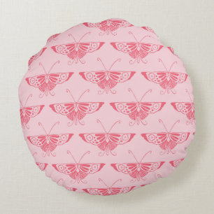 Coussins Ronds Papillon Art Déco stylisé - rose corail