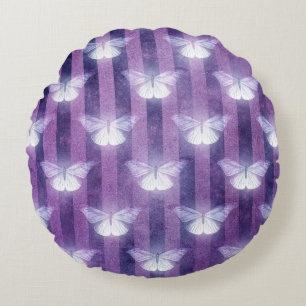 Coussins Ronds Papillon blanc brillant violet rayé