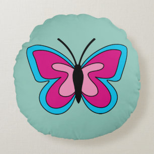 Coussins Ronds Papillon bleu magenta rose