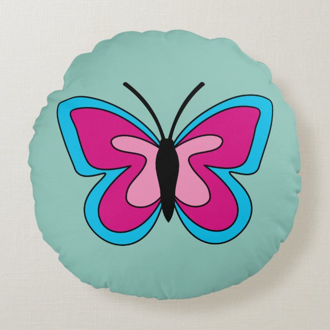 Coussins Ronds Papillon bleu magenta rose (Devant)