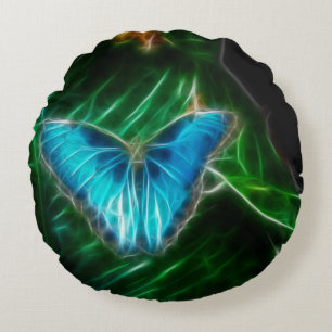 Coussins Ronds Papillon bleu Morpho électrique fractal